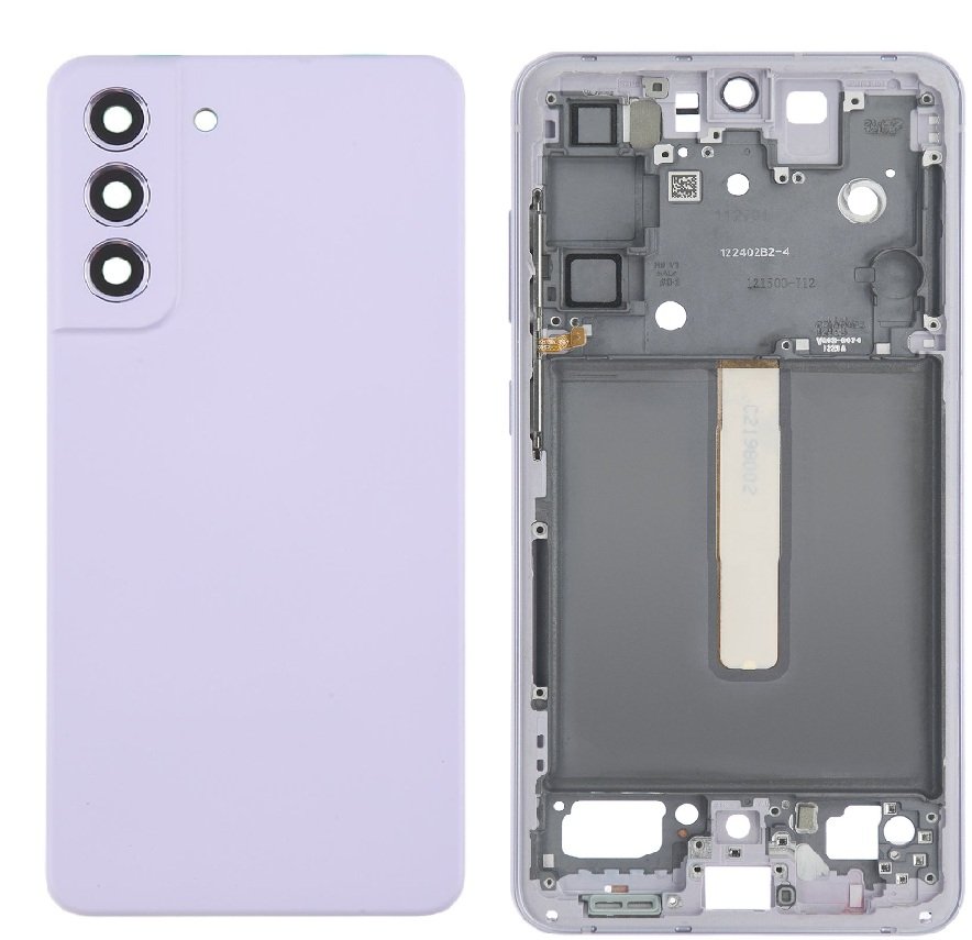 Samsung Galaxy S21 FE 5G Full Body Housing Replacement Back Frame Middle Chassis with Side Keys – Black, Dark Blue, Gold, White & Purple Color: PURPLE