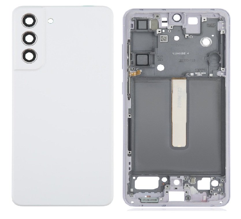 Samsung Galaxy S21 FE 5G Full Body Housing Replacement Back Frame Middle Chassis with Side Keys – Black, Dark Blue, Gold, White & Purple Color: WHITE