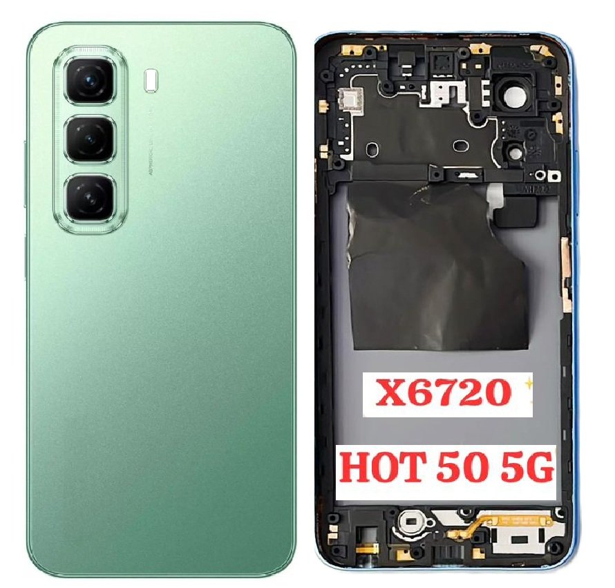 Infinix Hot 50 5G Full Body Housing Replacement Back Frame Middle Chassis with Side Keys – Black, White, Green & Blue Color: GREEN