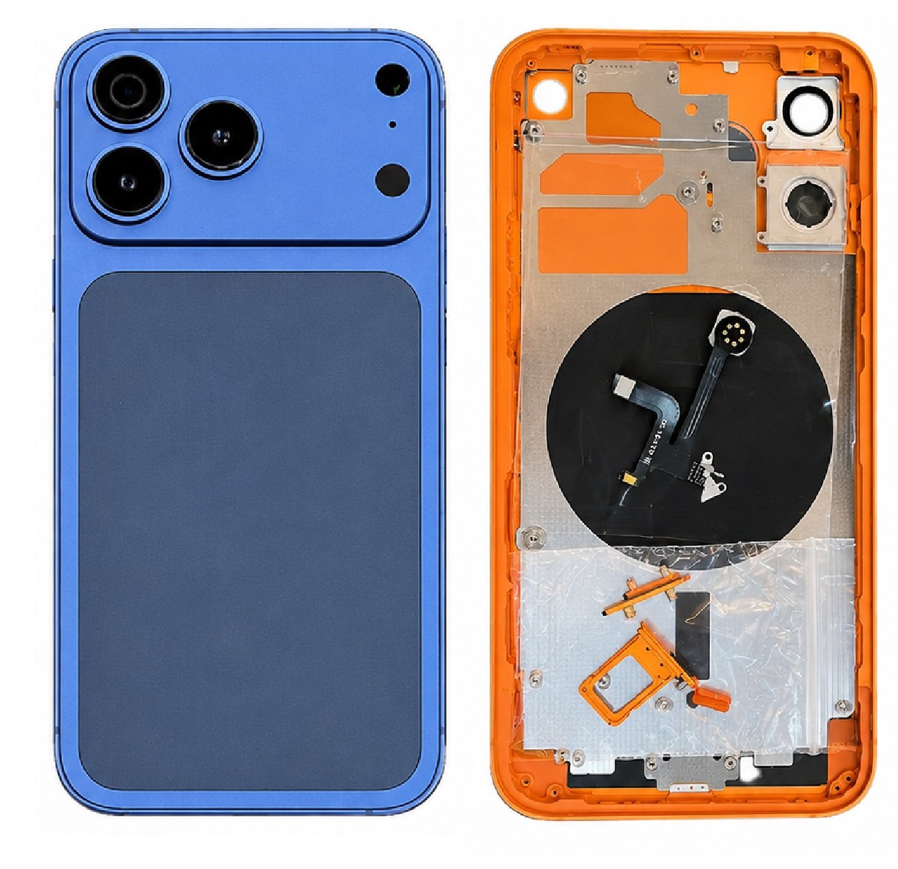 Back Panel Housing Body Converter for Apple iPhone 12 to iPhone 17 Pro – White, Orange & Blue