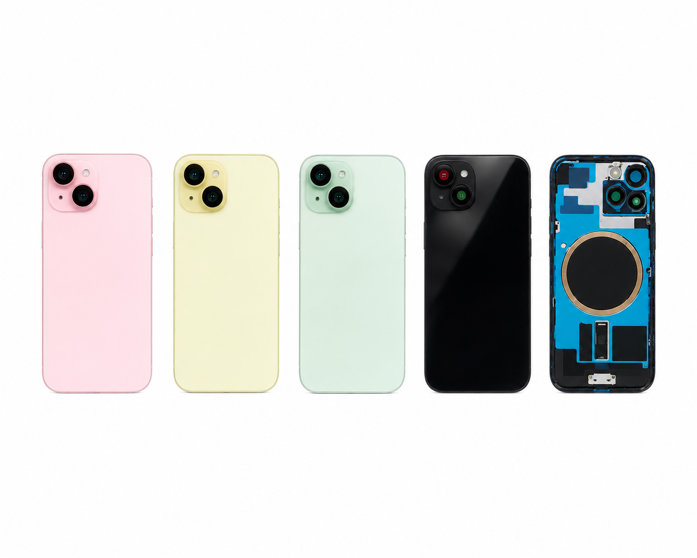 iPhone 15 Back Panel – Black, Green, Yellow & Pink