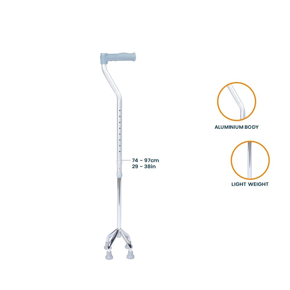 Adjustable Aluminium Quadripod 4 Leg Walking Stick for Elderly & Senior Citizens