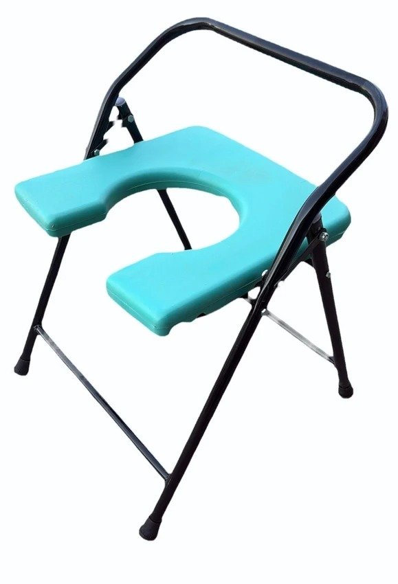 Aqua Blue Foldable Commode Stool with Back Support & U Shape Seat for Senior Citizens