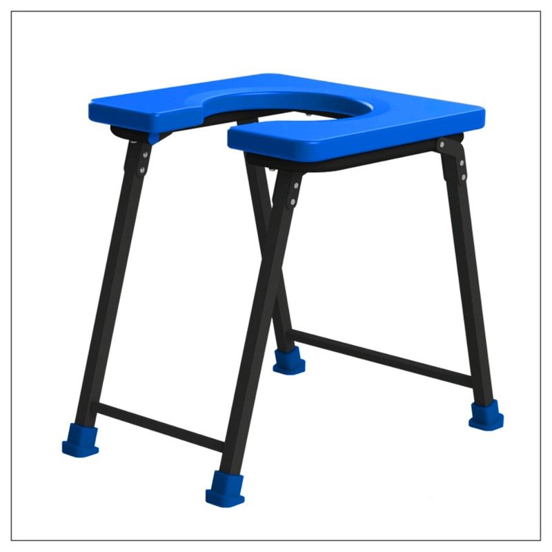 Blue Foldable Commode Stool with U Shape Toilet Seat for Elderly & Senior Citizens
