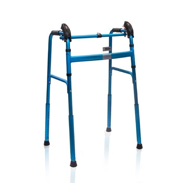 Blue Height Adjustable Folding Walker with Hand Grips for Elderly & Senior Citizens