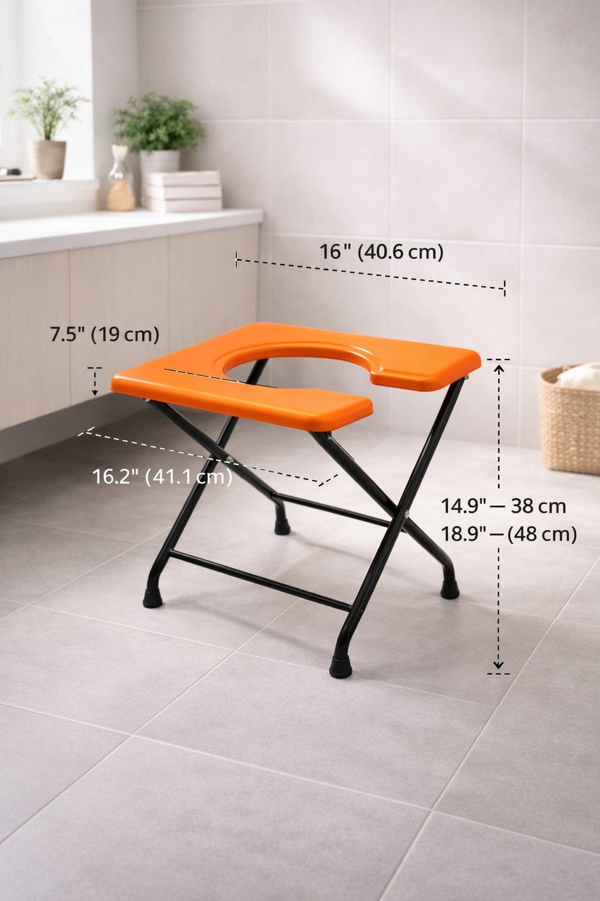 Foldable Commode Stool with U Shape Toilet Seat for Elderly & Senior Citizens