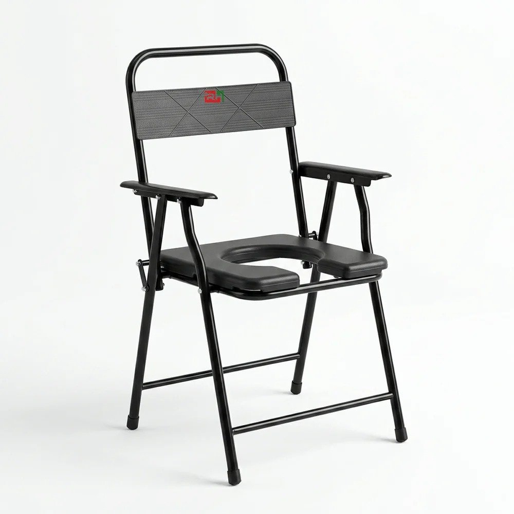 Folding Commode Chair with Armrest & Backrest for Elderly and Senior Citizens