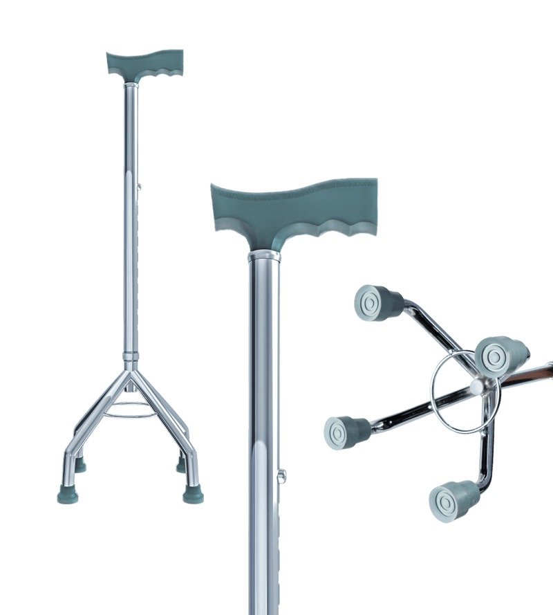 Height Adjustable 4 Leg Quadripod Walking Stick with Ring Base for Senior Citizens