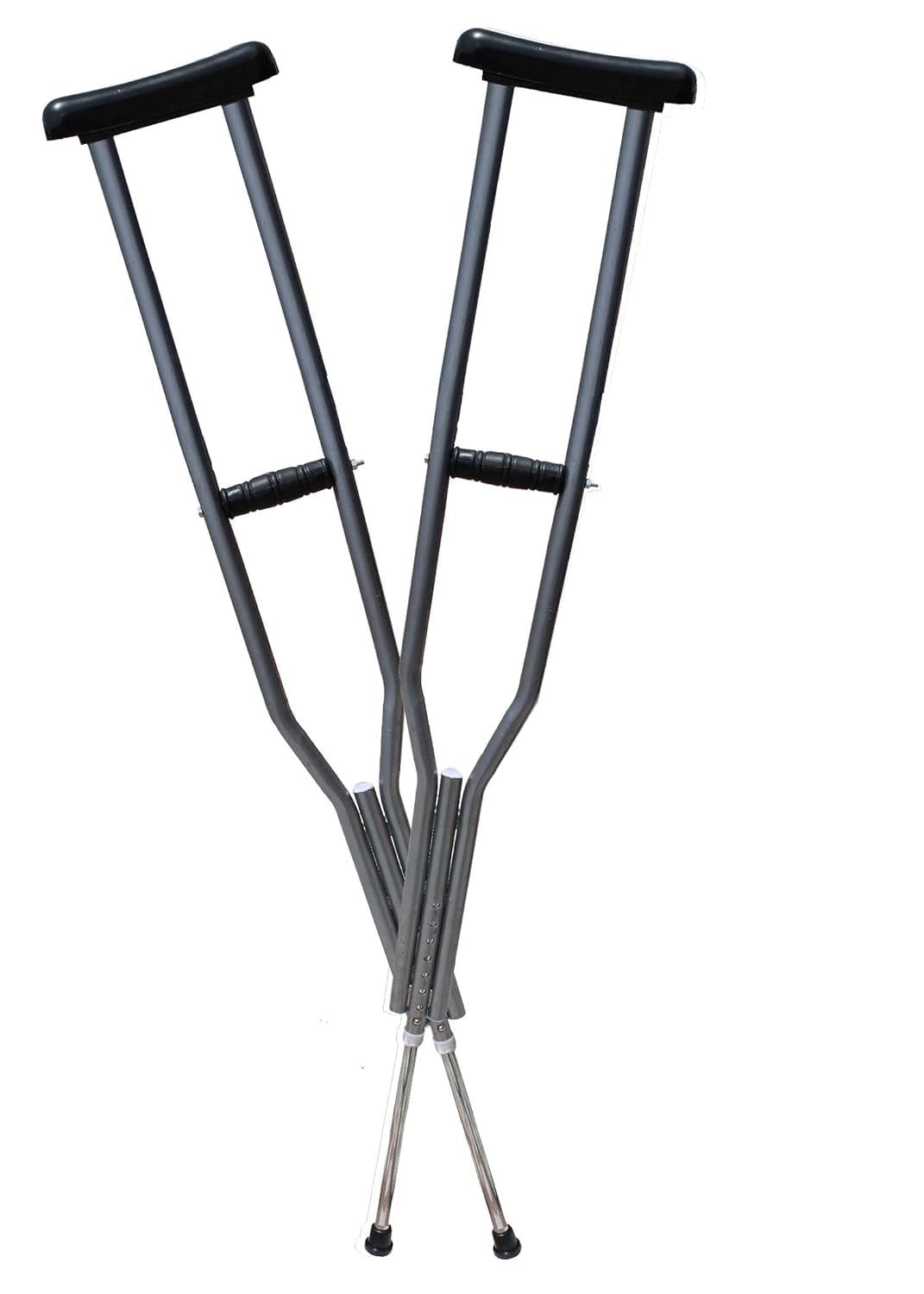 Iron Under Arm Auxiliary Crutch Height Adjustable Walking Stick – Grey, 2 Pcs