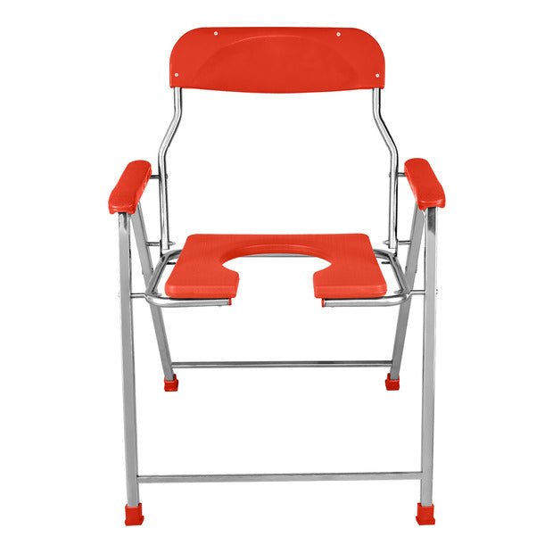 Red Commode Chair with Armrests & Backrest for Elderly and Senior Citizens